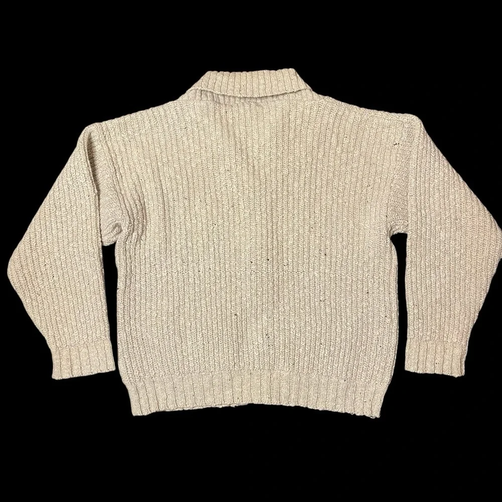 Eddie Bauer Mens XL Beige Chunky Cable Knit Wool Cardigan Sweater Grandpa Cosby‎